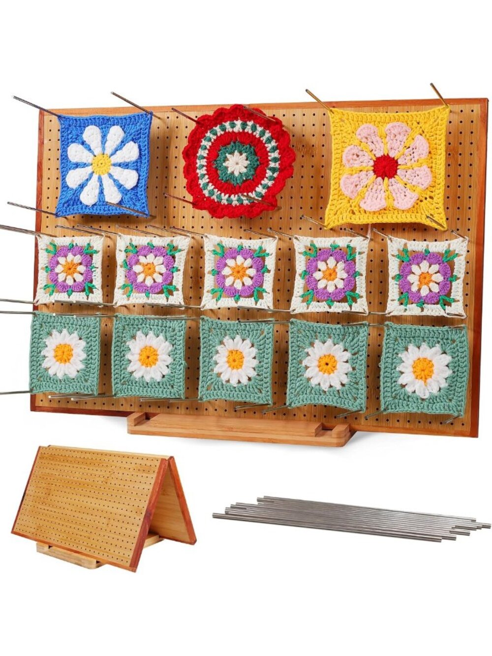 23" Crochet Blocking Board with 35 Pins, Granny Square Tool for Crocheters, Gift